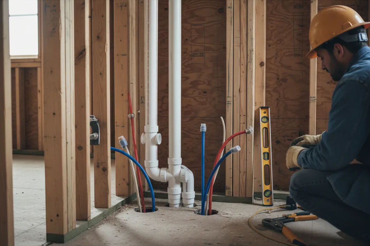 Drain and supply rough-in during Drain Cleaning in Regina